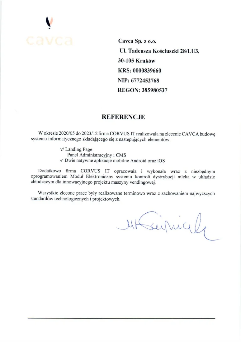 Podgląd referencji: Cavca — Cavca Sp. z o.o.