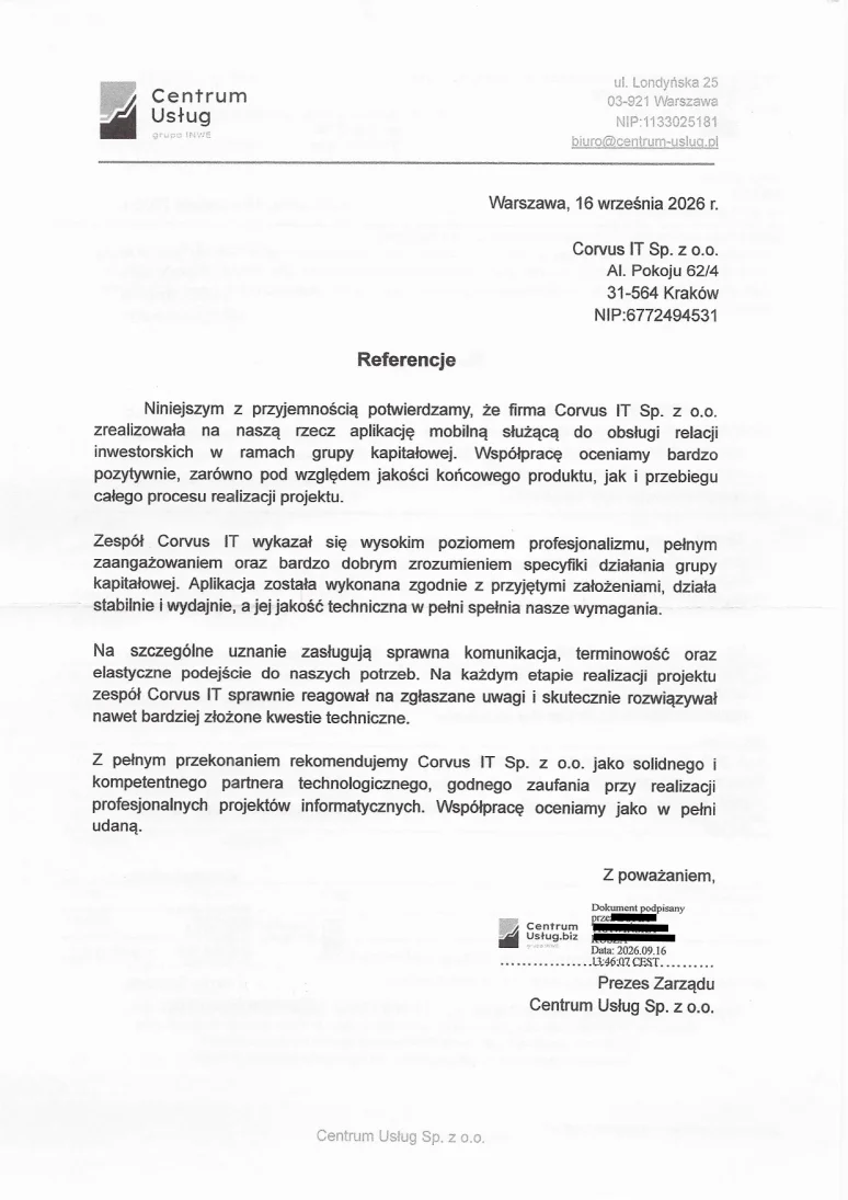 Podgląd referencji: Centrum Usług — Aplikacja mobilna