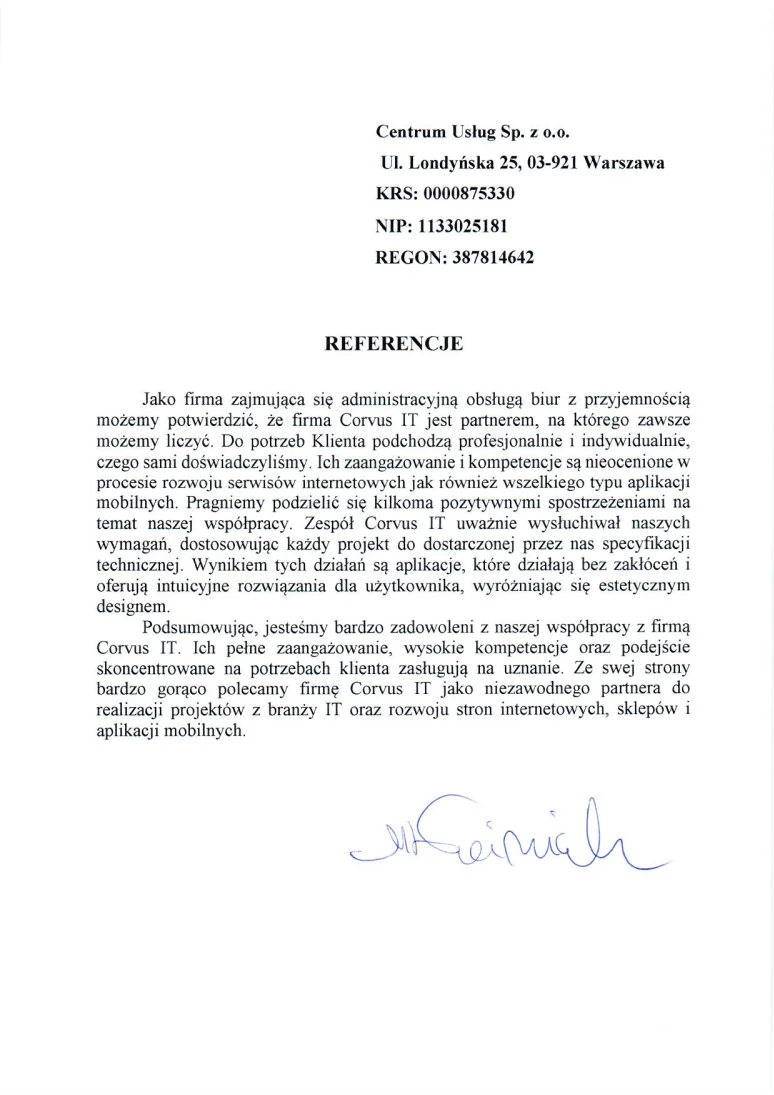 Podgląd referencji: Centrum Usług — Współpraca